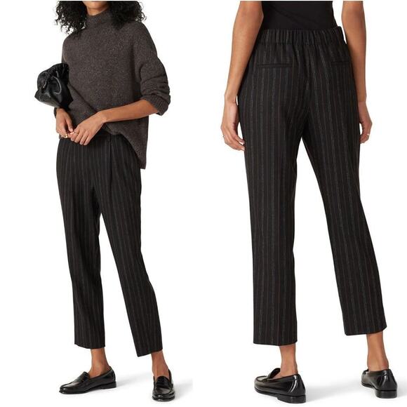Vince. Womens Black Flannel Stripe Wool Blend Pants High Waisted Cropped Size M - Picture 1 of 14
